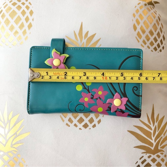 3/$20 Teal Blue Faux Leather Floral Wallet Kids Girls Colourful Fun First Wallet - Picture 9 of 10